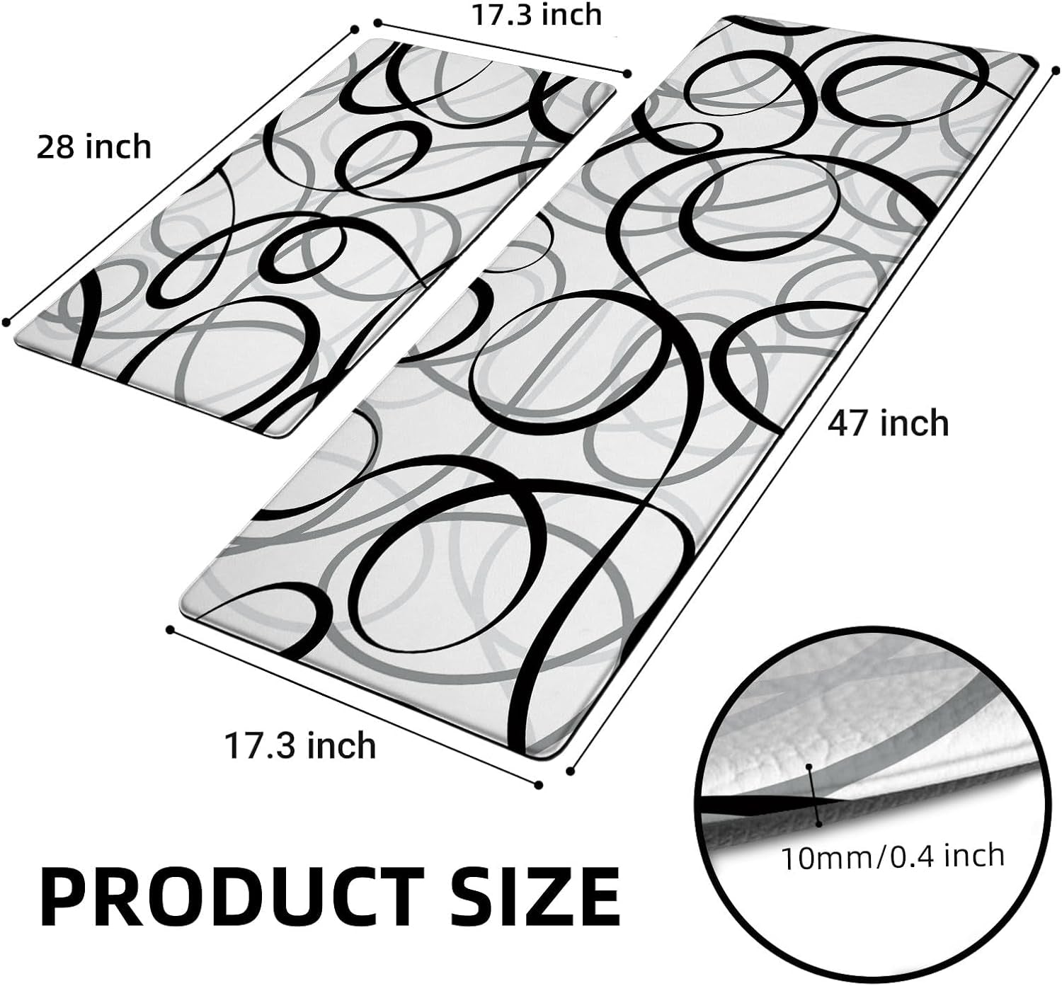 Kitchen Mats Cushioned anti Fatigue Kitchen Rugs Sets of 2 Black White Grey Memory Foam Padded Kitchen Floor Mat Non Slip Waterproof Comfort Standing Mats for Sink Laundry Office