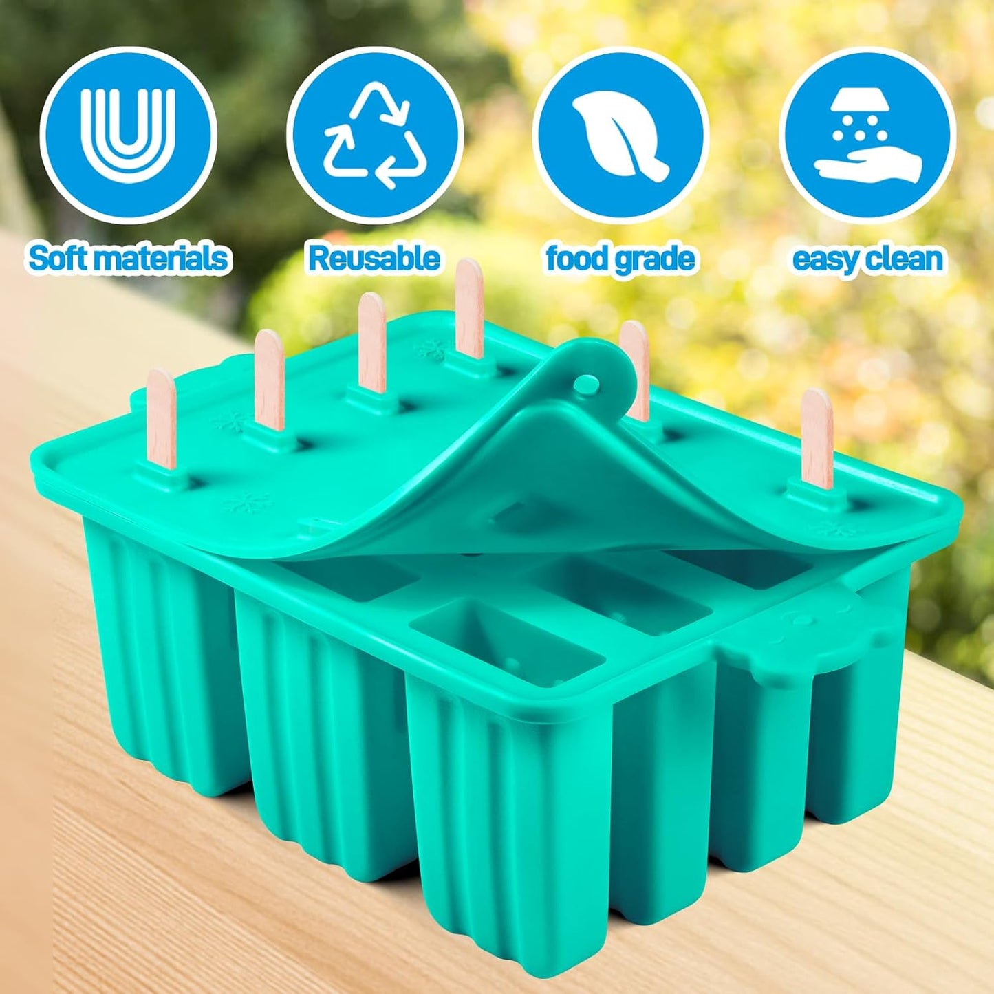 Popsicles Molds, Silicone Ice Pop Mold Food Grade Cakesicles Mold for Ice Cream 50 Popsicle Sticks 50 Popsicle Bag (Blue, 12 Cavities)