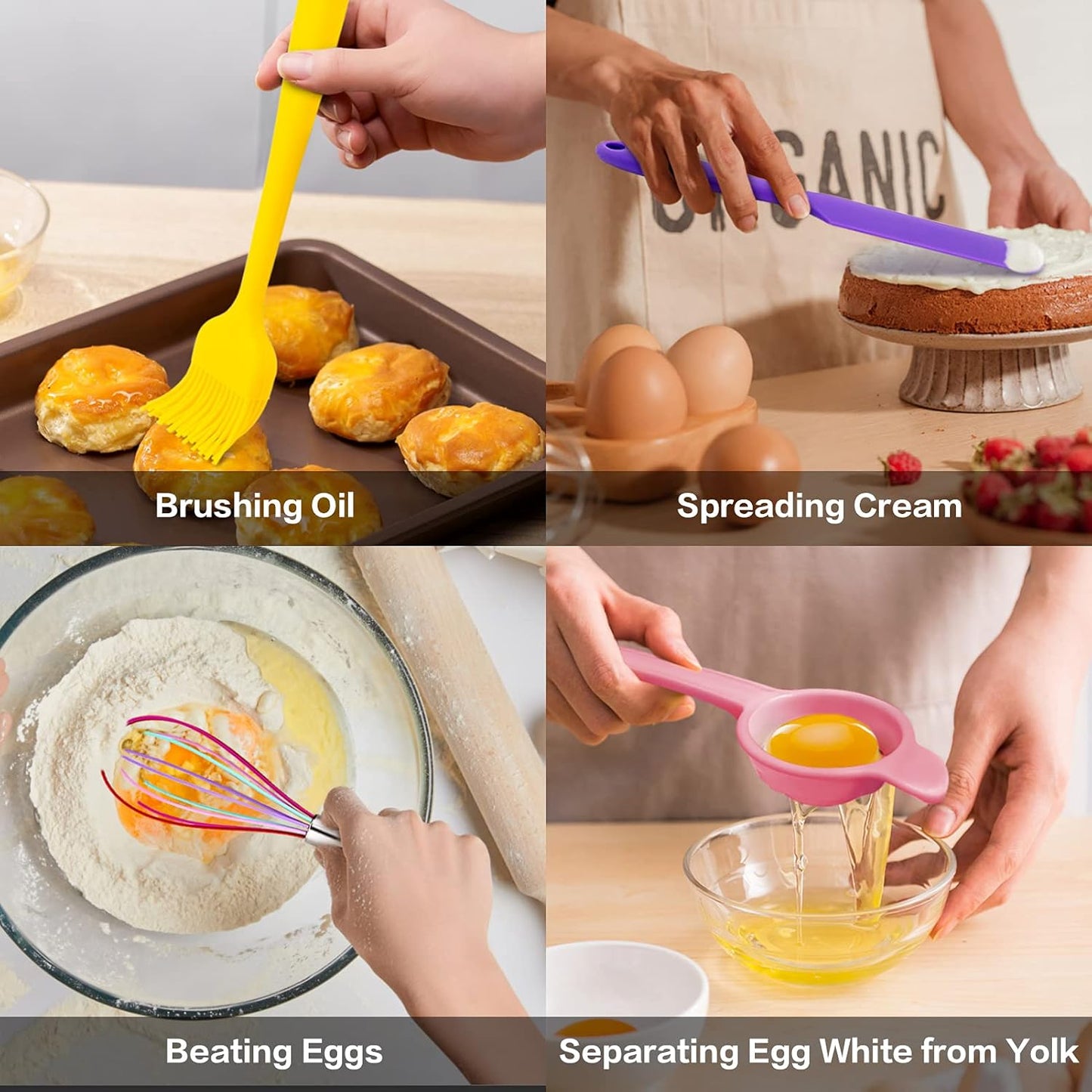 14 Pcs Silicone Spatulas Set, Heat Resistant Rubber Spatula for Nonstick Cookware, Include Spatulas, Cooking Spoons, Kitchen Tong, Baking Utensils, Dishwasher Safe, Multicolor