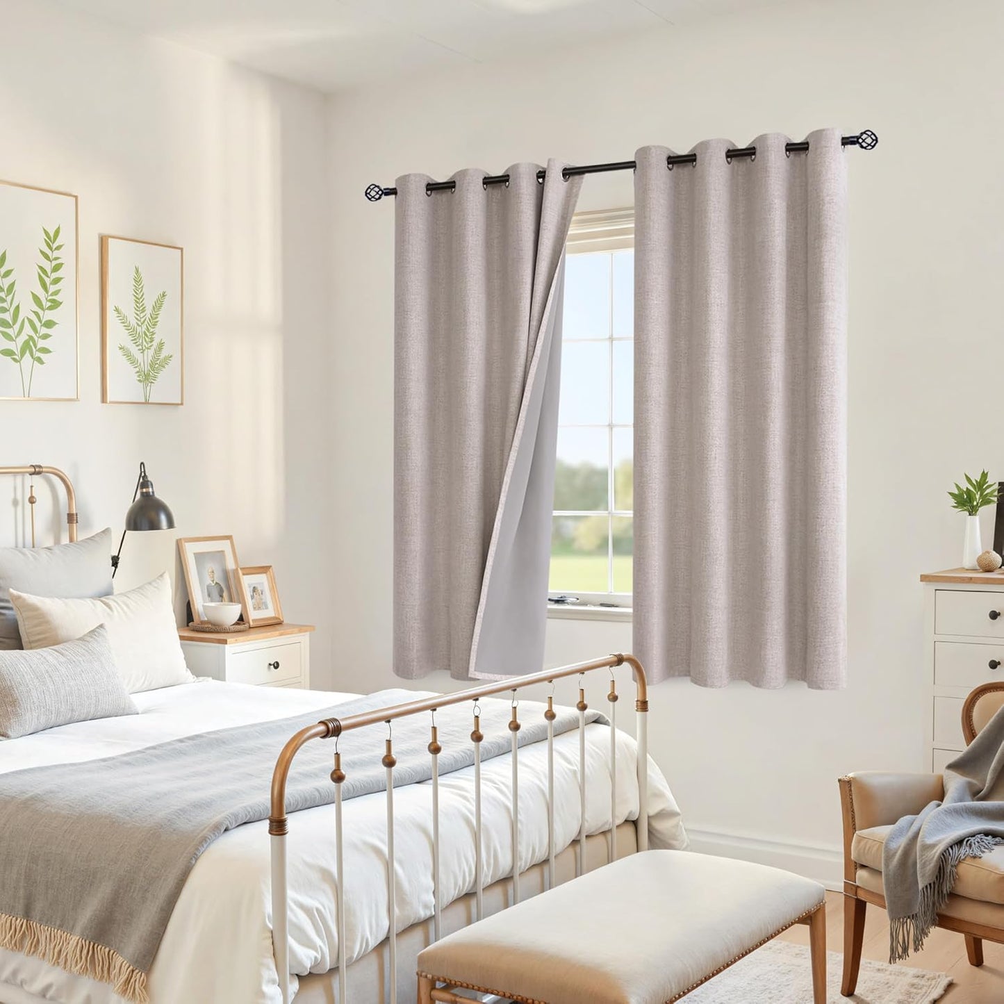 Linen Blackout Curtains 63 Inch Length for Bedroom, Grommet Thermal Insulated Black Out Window Drapes for Living Room Winter Room Darkening Blinds Privacy, 2 Panels, 52 X 63 Inch, Beige