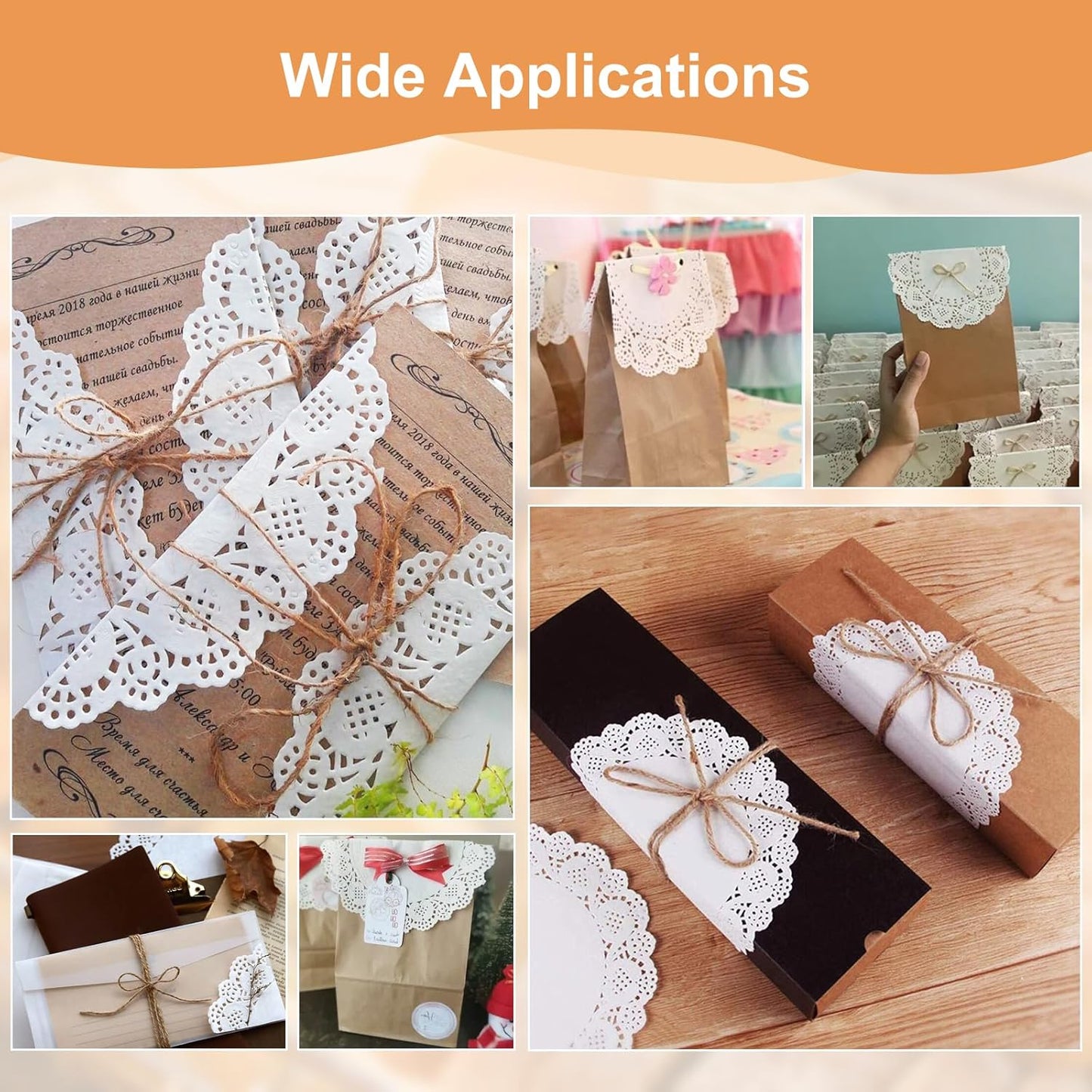 Paper Doilies, 200 Pack White Lace Doilies 6.5, 8.5, and 10.5 Inch for Food, Crafts, Baby Showers, Parties, Wedding, Birthday, Tableware Decoration