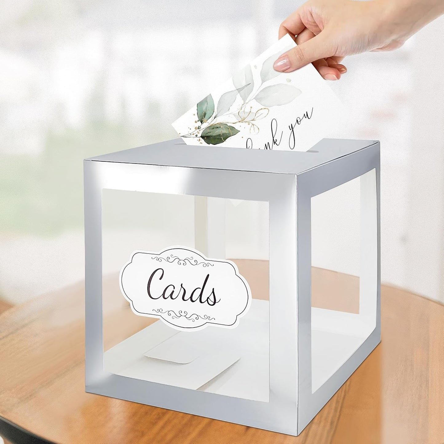 Wedding Card Box for Reception, Transparent with Silver Border Money Box for Wedding, Baby Showers, Wishing Well Party, Birthdays, Retirements, Open Houses, Anniversaries(Clear Silver)