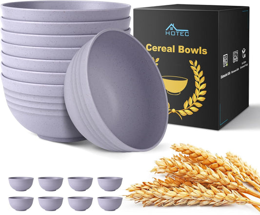 BPA Free Unbreakable Wheat Straw Cereal Bowls - Microwave & Dishwasher Safe Soup and Salad Bowls, Set of 8, 26Oz, Purple