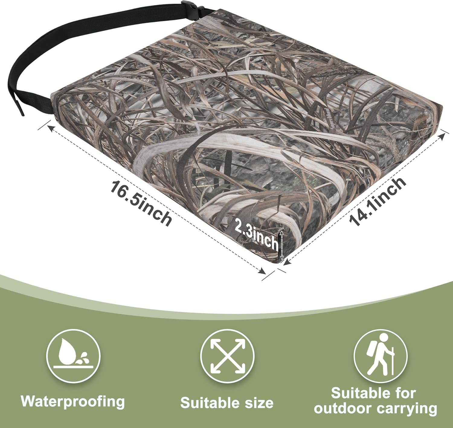 1PCS Portable Hunting Seat Cushion, 16.5 X 14.1 X2.3In Thickening Lightweight Outdoor Cushion, Waterproof Sponge Dirty Proof Pad for Hunting, Camping, Stadium, Outdoor Sports(Reed Camouflage)