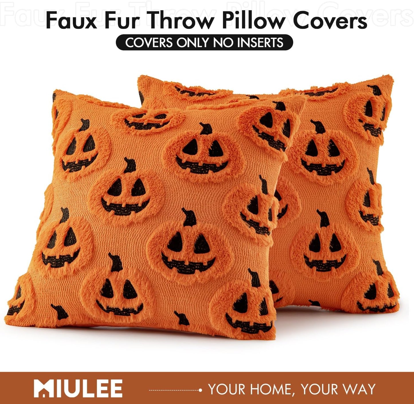 Fall Halloween Throw Pillow Covers 18X18 Decorative Pumpkin Pattern Pillowcases Soft Plush Faux Wool Cushions for Home Patio Sofa Couch,Orange-Black