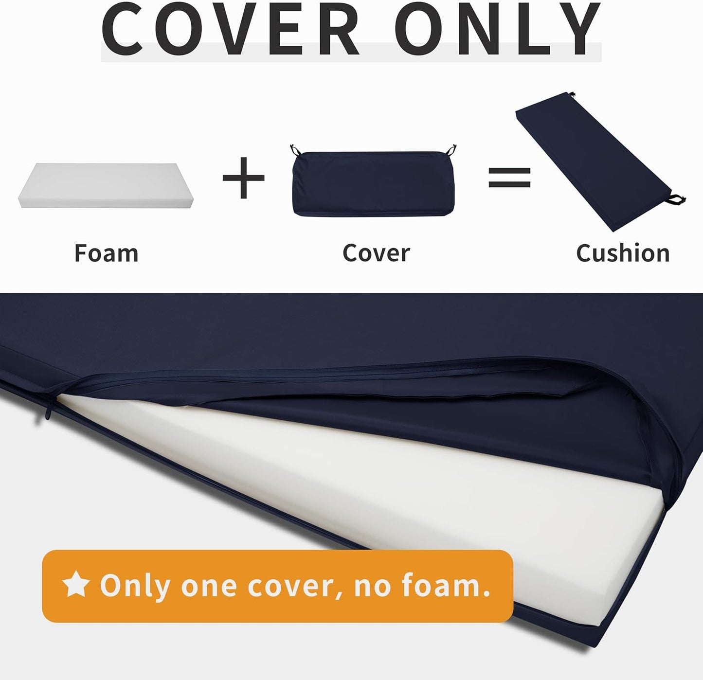 42X18X3 Inch Waterproof Outdoor Couch Bench Cushion Covers Only Replacement Non-Slip Patio Seat Cushion Slipcover with Zipper and Adjustable Straps Navy
