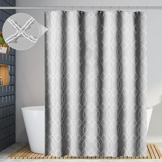 Shower Curtain, Small Half Size Stall Shower Curtain 72 X 72 Inch, Geometric Modern & Chic, Textured & Machine Washable with 6 Hooks, Suitable for Narrow Bathroom (Light Grey)