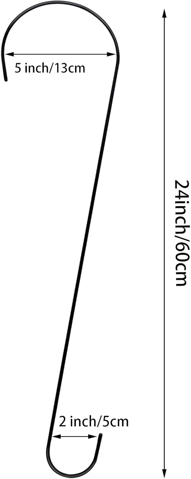 24-Inch Heavy-Duty Tree Branch Hooks - 6-Pack Extra Long Metal Black S Hooks for Hanging Plants, Bird Feeders, and Outdoor Baskets - Suitable for Indoor and Outdoor Use