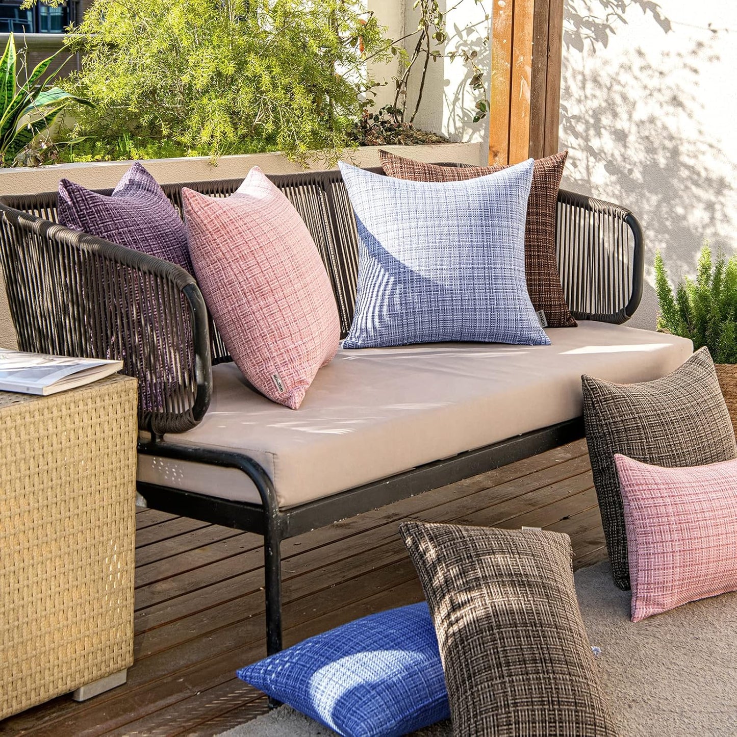Outdoor Waterproof Throw Pillow Covers Decorative Farmhouse Water Resistant Cushion Covers for Tent Patio Garden Couch Sofa Pack of 2, 20X20 Inch Blue