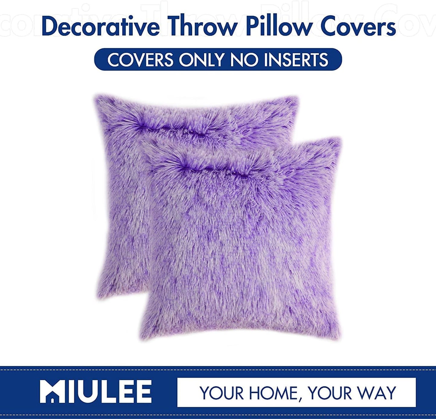 Pack of 2 Ultra Soft Fluffy Throw Pillow Covers Decorative Plush Shaggy Double-Sided Faux Fur Winter Pillow Cases Cushions Covers for Cute Sofa Bedroom Ca 18X18 Inch Purple Ombre