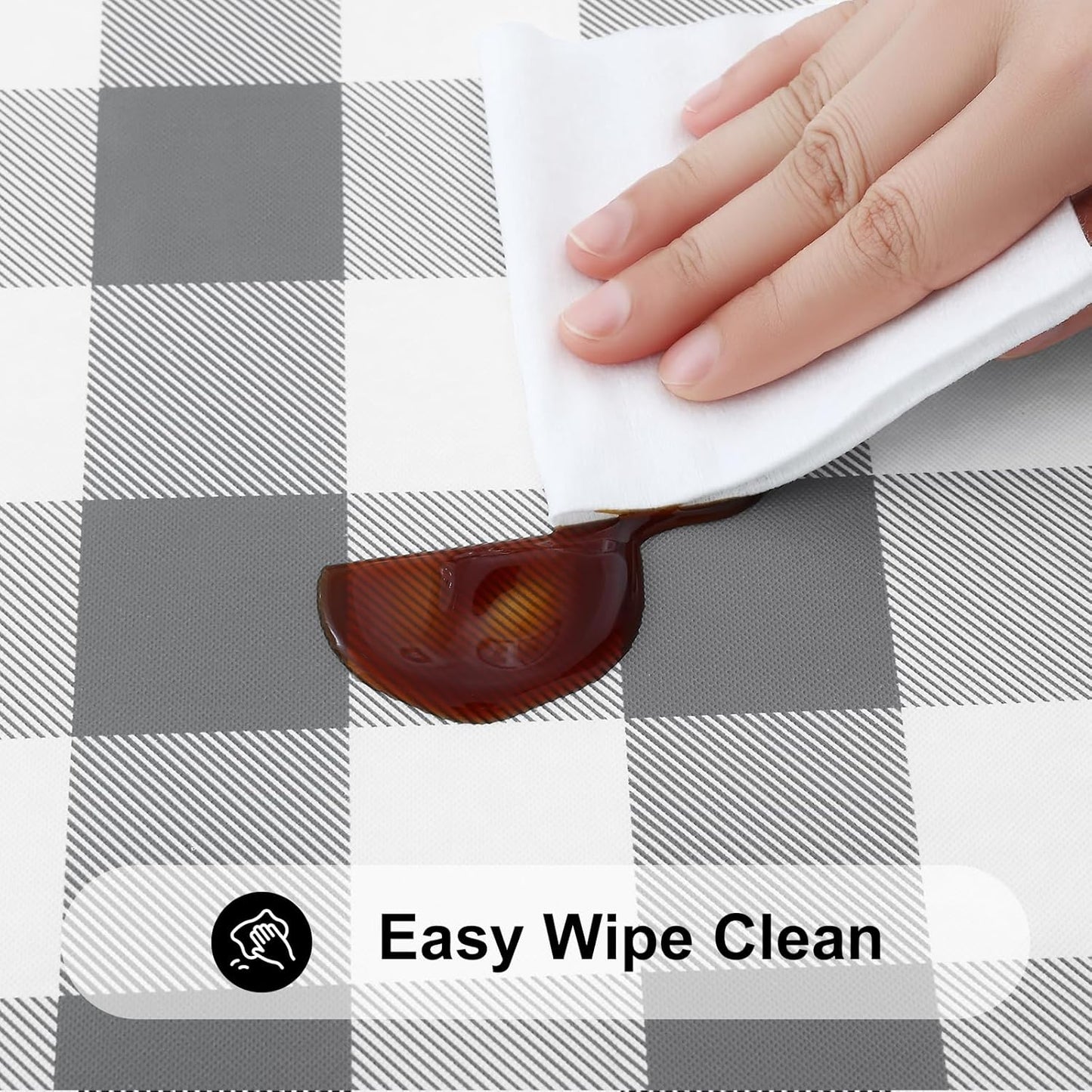 Rectangle Elastic Waterproof Fitted Vinyl Tablecloths with Flannel Backing, Buffalo Plaid Design for Dining and Outdoor Use (White and Grey, 30" x 72")