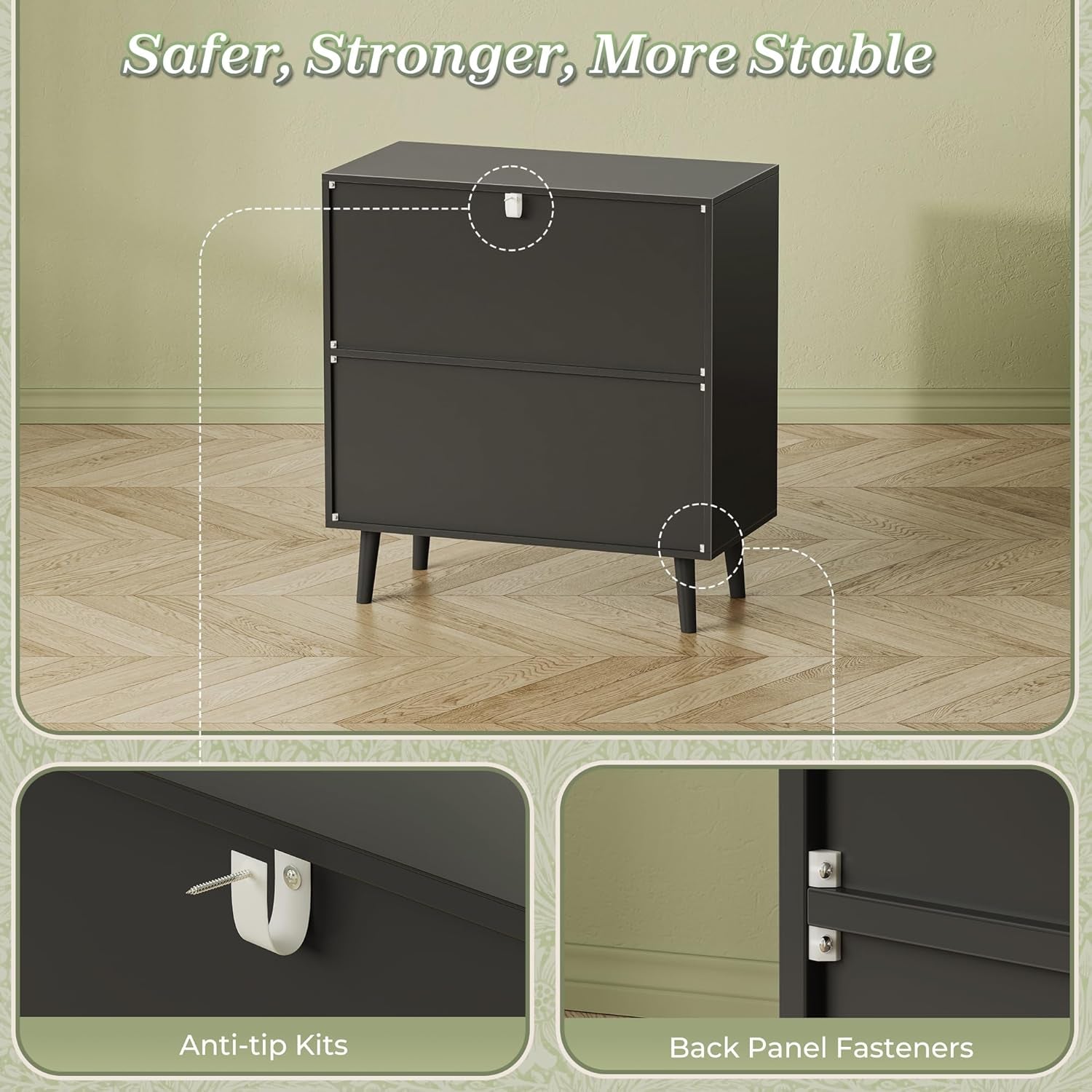 Buffet Cabinet with Storage and Synthetic Rattan Decor Doors, Solid Wood Legs, Ideal for Hallway, Entryway, or Living Room, Black Finish