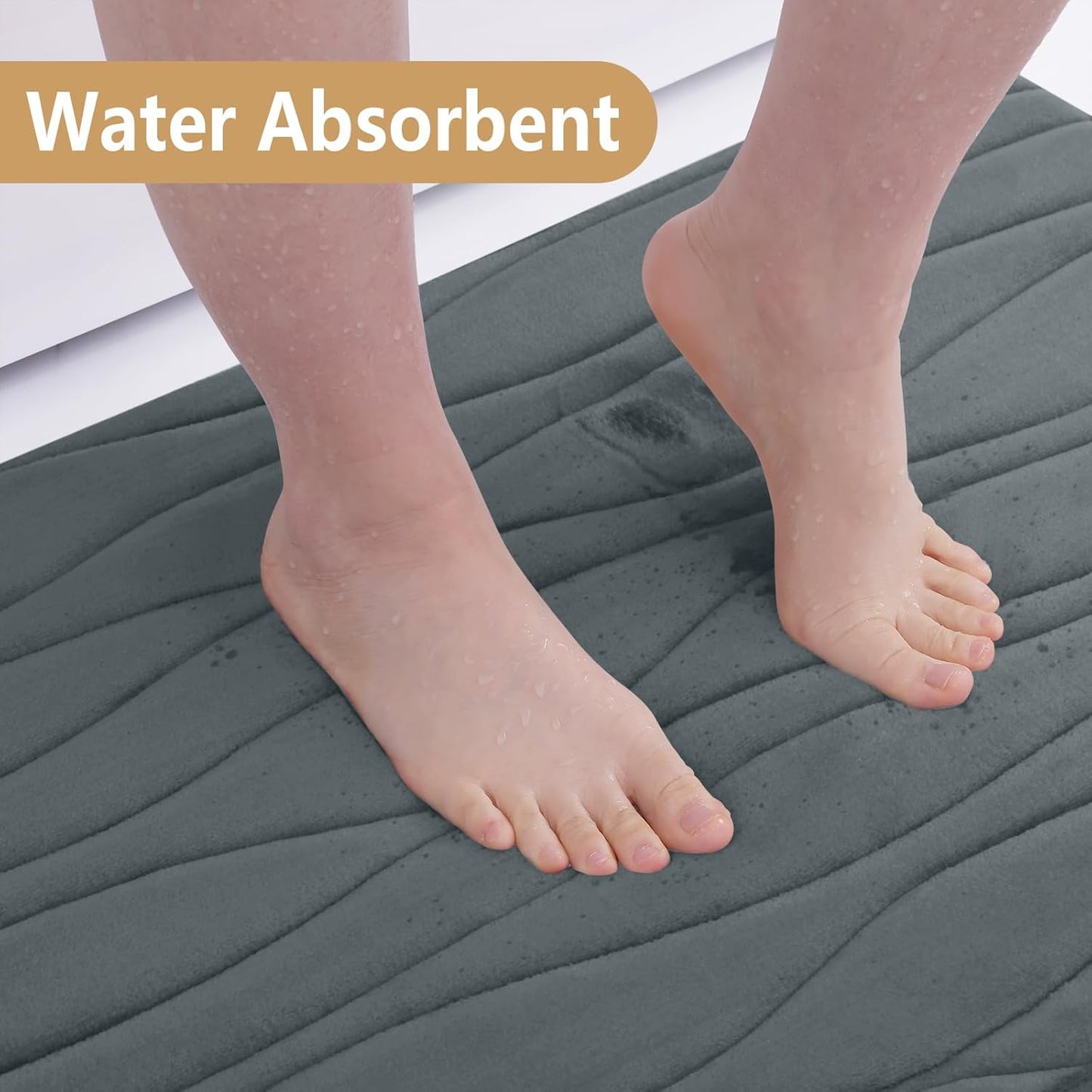 Memory Foam Bathroom Rug Mat 24X16, Extra Soft and Absorbent Bath Mats, Non-Slip and Machine Washable Bath Rugs for Bathroom Floor,Tub and Shower, Dark Grey