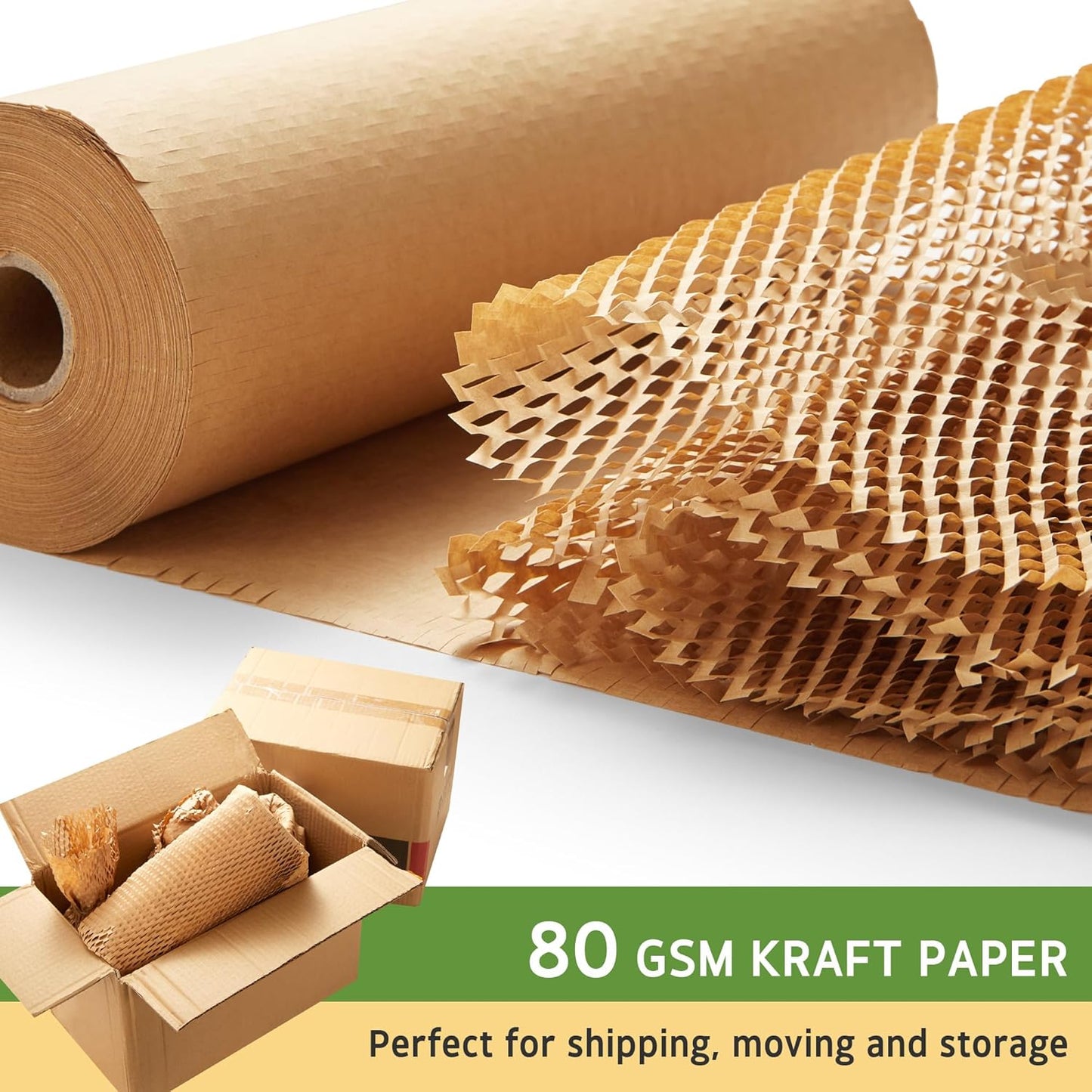 Honeycomb Packing Paper, 12" X 200' Cushion Bubble Packing Paper for Moving Shipping Packaging, Recyclable Moving Supplies Wrap Paper Roll with 20 Fragile Sticker Labels