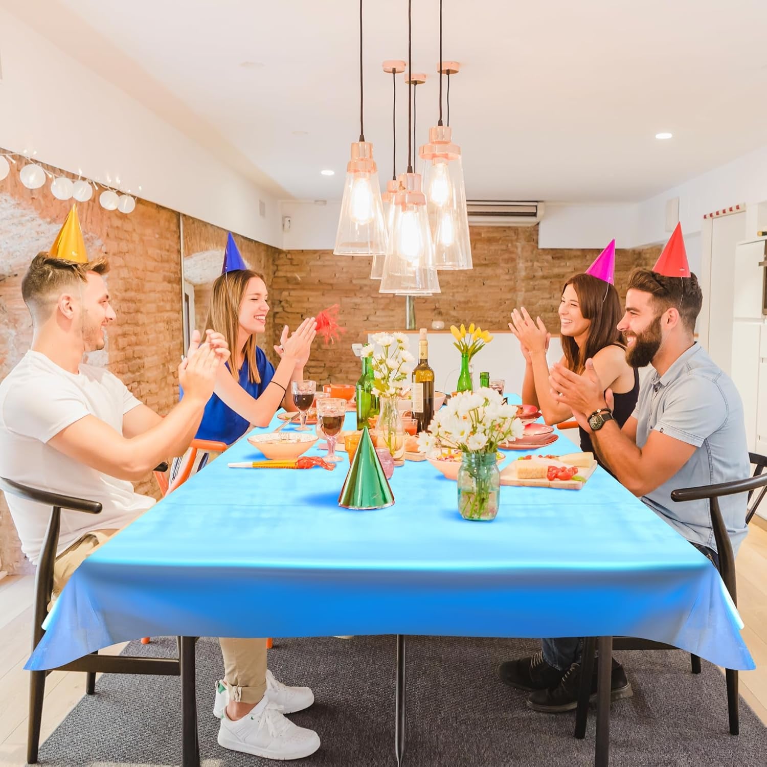 Orange and Blue Iridescent Tablecloth Set, 40 x 108 inches Disposable Shiny Laser Table Covers, Holographic Glitter Plastic Tablecloths for Party, Wedding, and Banquet Decoration