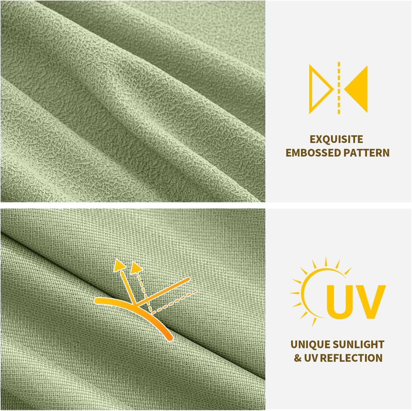 Sage Green Thermal Insulated Curtains 63 Inch Long 2 Panels Set for Summer Heat Blocking Non See through Privacy Thick Semi Sheer Light Filtering Back Tab Window Drapes for Bedroom Living Room