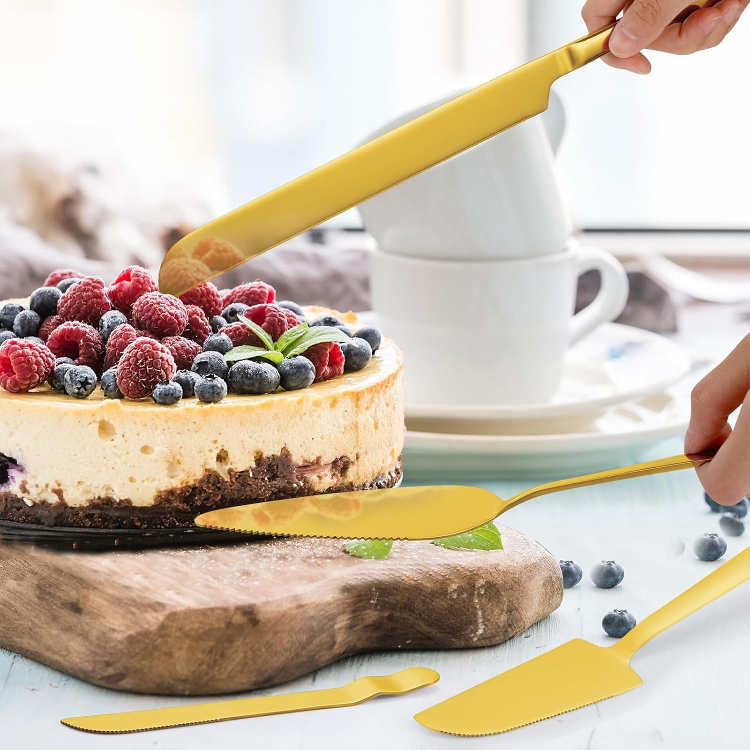 4 Pcs Gold Cake Cutting Set, Premium Cake Cutter & Pie Server Set for Wedding, Thickened Stainless Steel Cake Knife and Server with Rounded Edges, Pie Server Spatula Birthday Christmas Gift