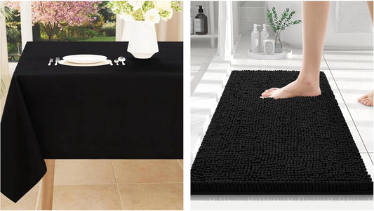 Rectangle Table Cloth 60X84 and Luxury Chenille Bath Rug 24X16,Black