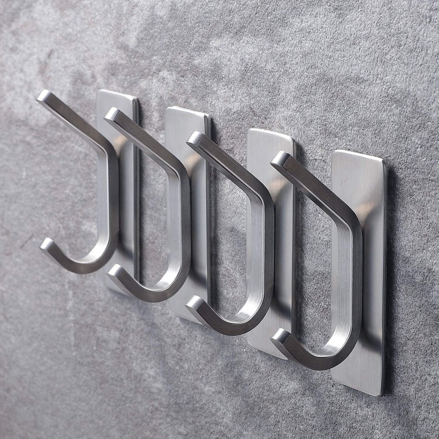Stainless Steel Adhesive Towel Hooks - 4-Pack Wall Hooks for Coats, Robes, and Towels for Bathroom and Kitchen Use