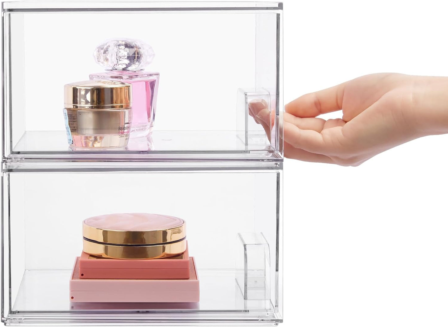 2 Pack Small Clear Stackable Storage Drawers,Acrylic Bathroom Makeup Organizer,Plastic Storage Bins for Vanity, Undersink, Kitchen Cabinets, Pantry, Home Organization