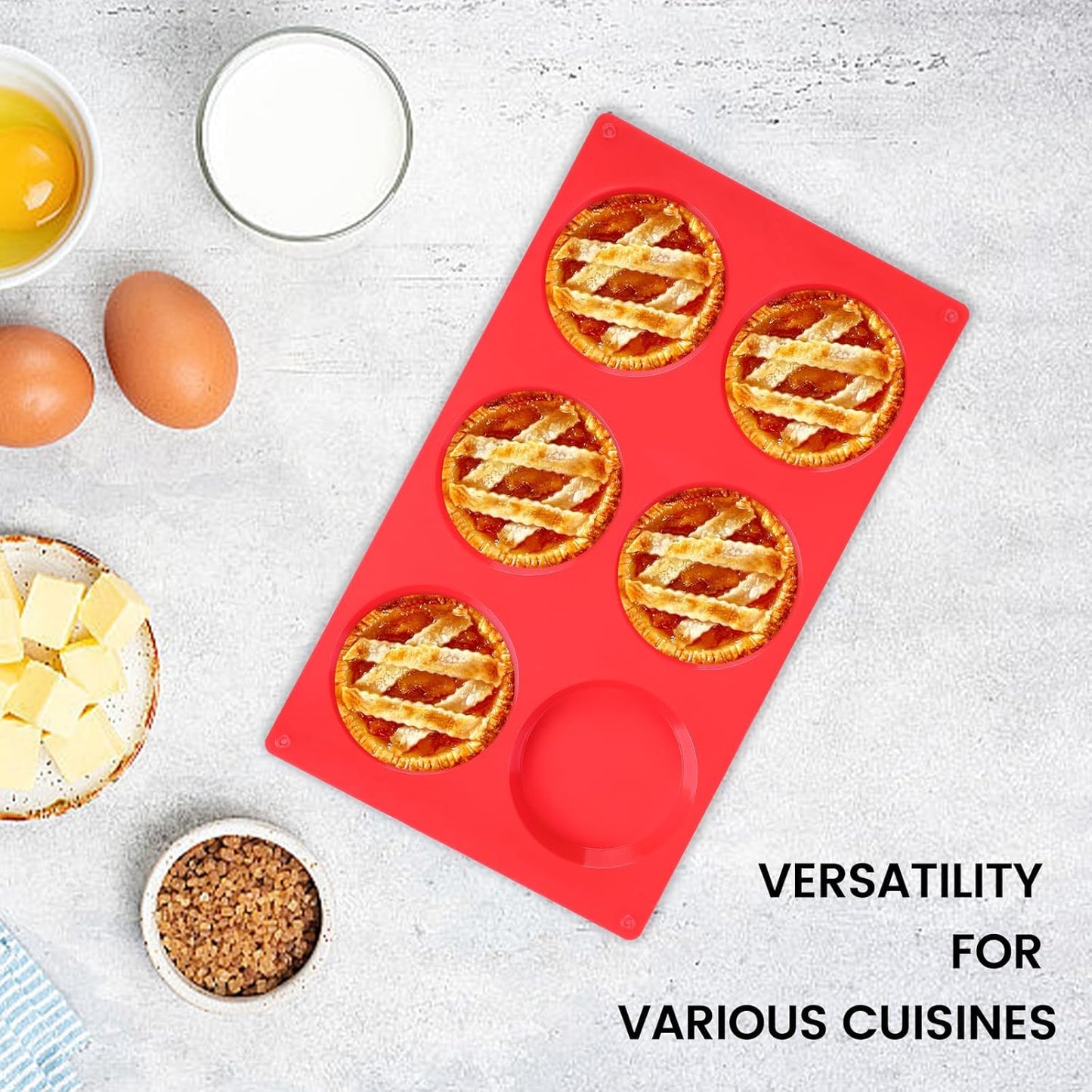 Muffin Top Pan, Silicone Egg Bite Molds for Breakfast Sandwiches, 3 Inch Egg Bite Maker, Non-Stick Silicone Mold for Oven, Whoopie Pies, Eggs Muffins, 3 Pcs-Red