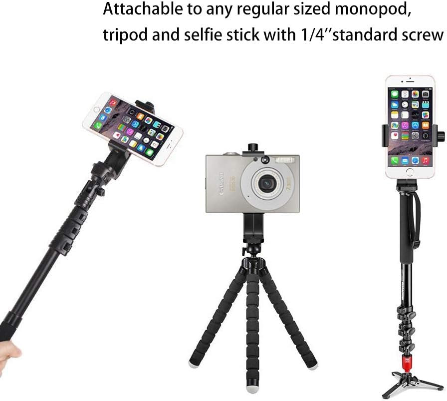 Phone Holder/Vertical and Horizontal Tripod Mount Adapter Rotatable Bracket with 1/4 Inch Screw, Adjustable Clip for Iphone, Android Cell Phone, Selfie Stick, Camera Stand