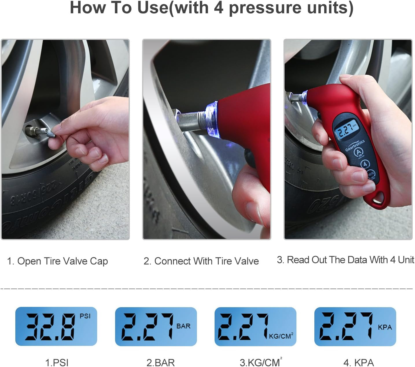 Digital Tire Pressure Gauge 150 PSI 4 Settings with Backlight LCD Tire Gauge for Cars, Motorcycles and Bikes with Non-Slip Grip, 2 Pack
