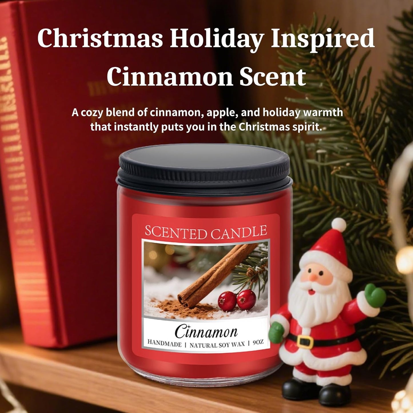 Cozy 9OZ Cinnamon Candle Scented Strong, Christmas Candles Cinnamon Stick Apple Scented with 50+ Hours of Burn Time, Fall & Winter Christmas Candles Gifts & Hoilday Home Décor