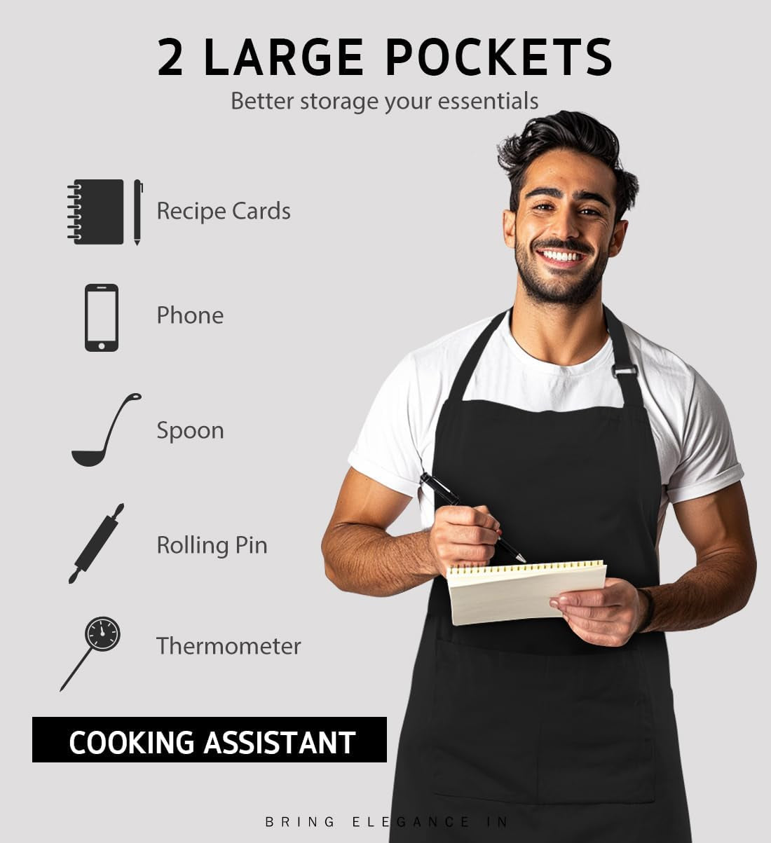 4 Pack Chef Apron, Adjustable Bib Apron Waterdrop Resistant Professional Cooking Aprons for Men Women with 2 Pockets, Black