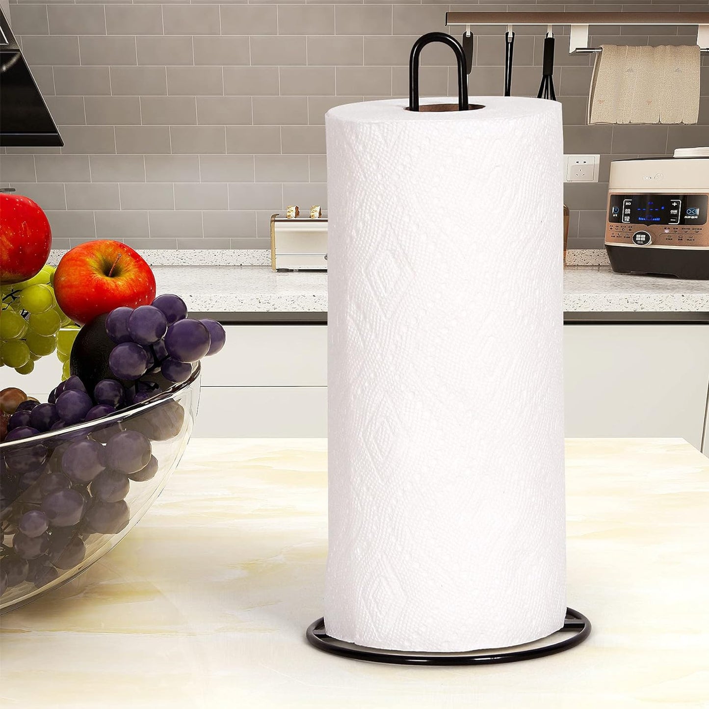 Paper Towel Holder Countertop, , Kitchen Paper Towel Stand Holder for Kitchen Organization and Storage, Paper Towel Holders for Standard and Large Size Rolls (Black)