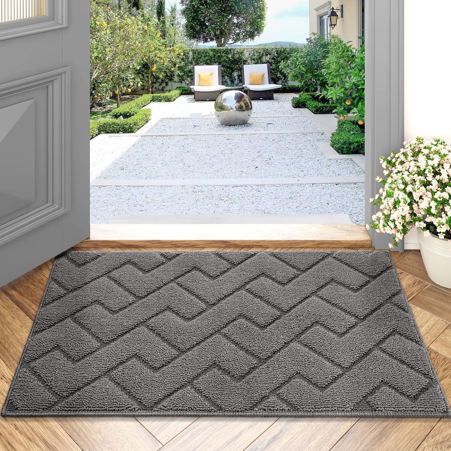 Indoor Absorbent Doormat, Odor-Free and Non-Slip, 20" x 31.5", Low-Profile Washable Floor Mat for Entryway (Grey)