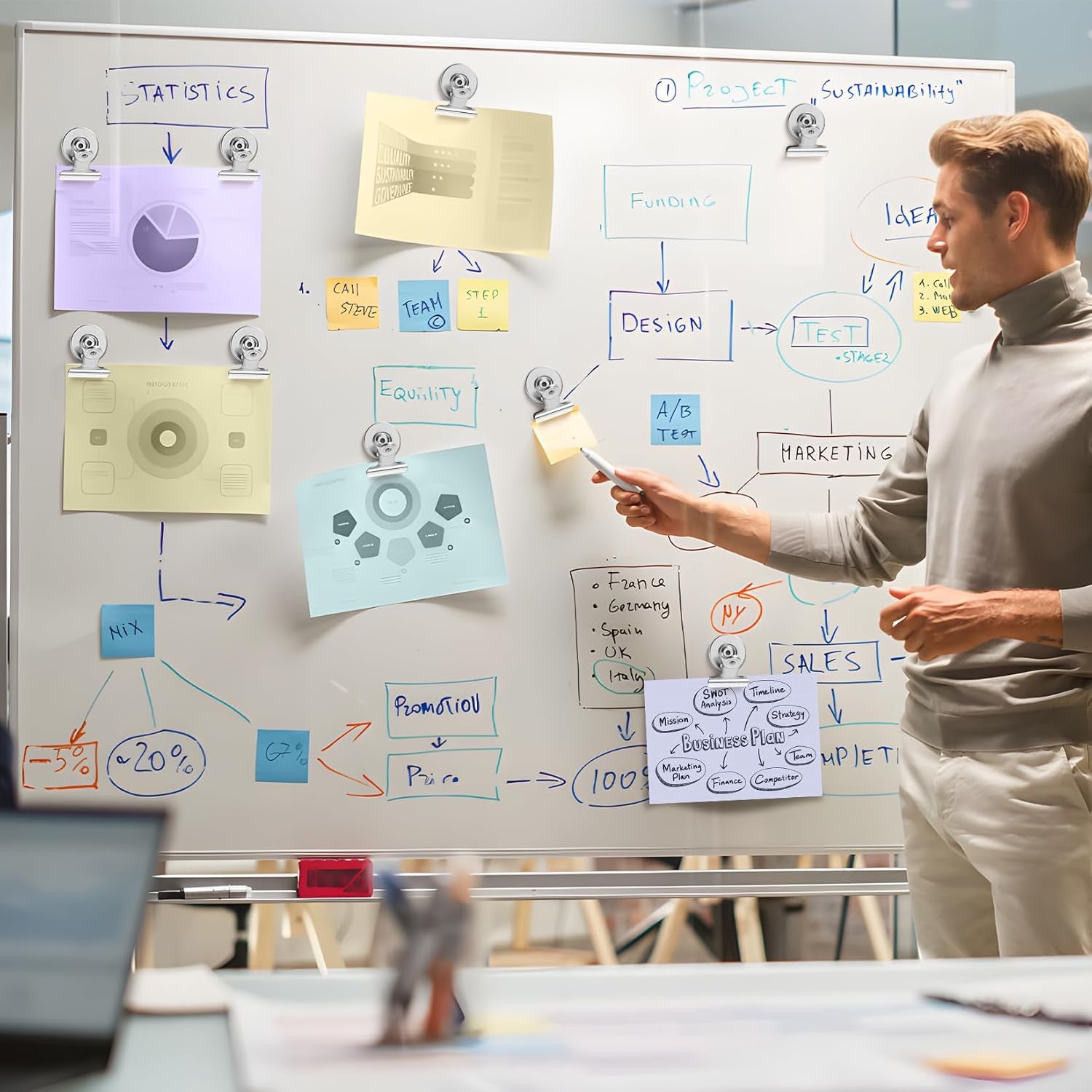 Heavy-Duty Magnetic Clips, 60-Pack Refrigerator and Whiteboard Magnets for Office, Classroom, and Home (Silver)