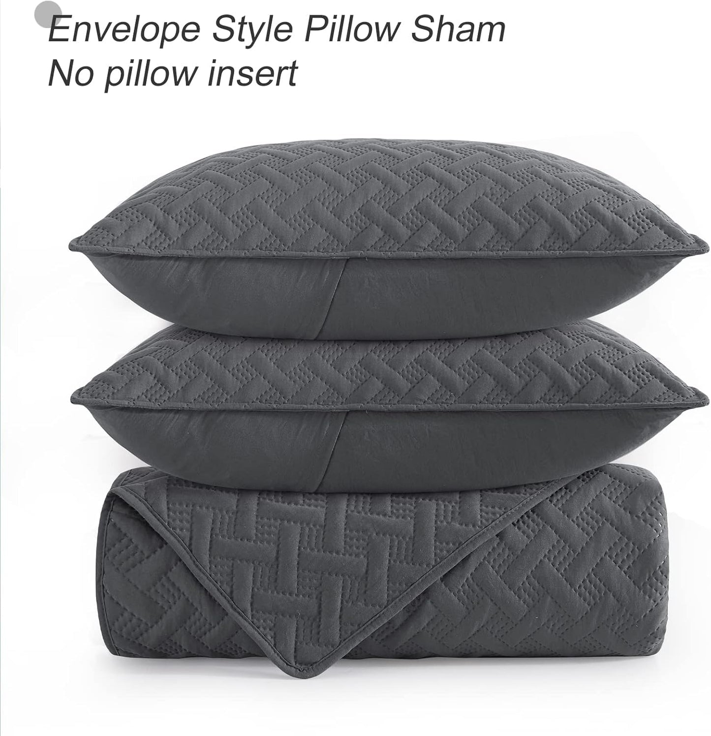Queen/Full Size Lightweight Soft Quilt Set, 3-Piece Grey Bedspread Coverlet Bedding for All Seasons with Woven Pattern