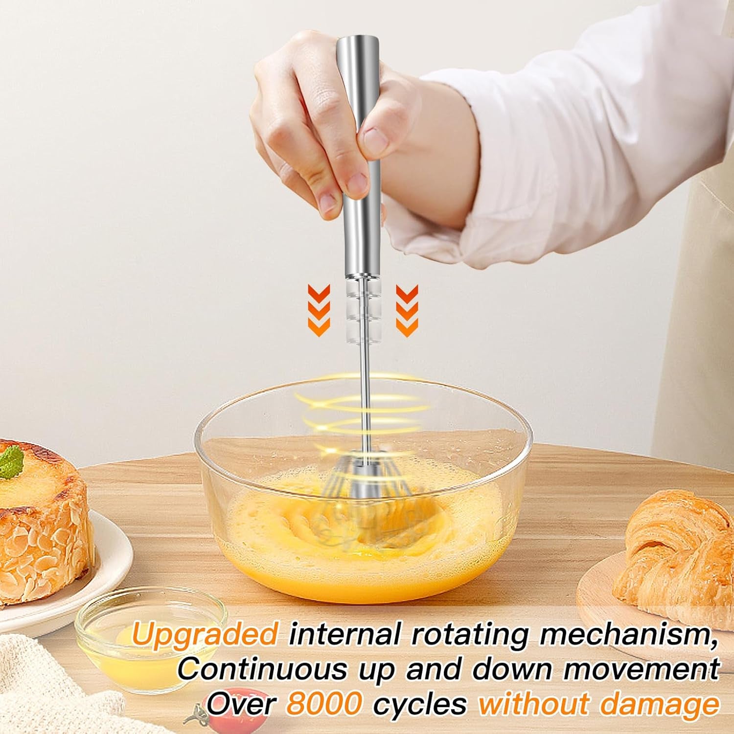 Hand Mixer Egg Beater,Stainless Steel Semi Automatic Whisk,Egg Spinner,Wisking Tool,Whipped Cream Dispenser,Easy Whisks for Cooking,Beating&Stirring(12In)