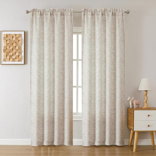 Linen Blend Curtains 84 Inch Length 2 Panels Set, Light Filtering Soft Airy Rhombus Printed Rod Pocket Window Drapes for Living Room, 38Wx84L Inch, 2 PCS