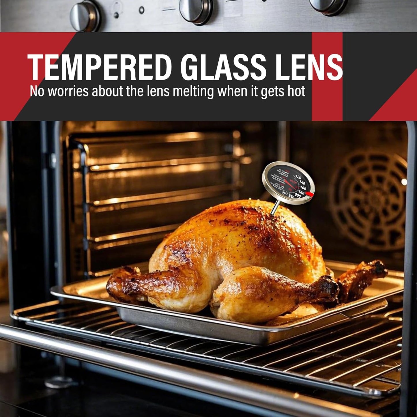 2 Pack Stainless Steel Meat Thermometer, Safe Leave in Oven, 2.5-In Extra-Large Dial Food Thermometer for Cooking, Temperature Probe for Baking, Steak, Turkey - Kitchen Gadgets - Black