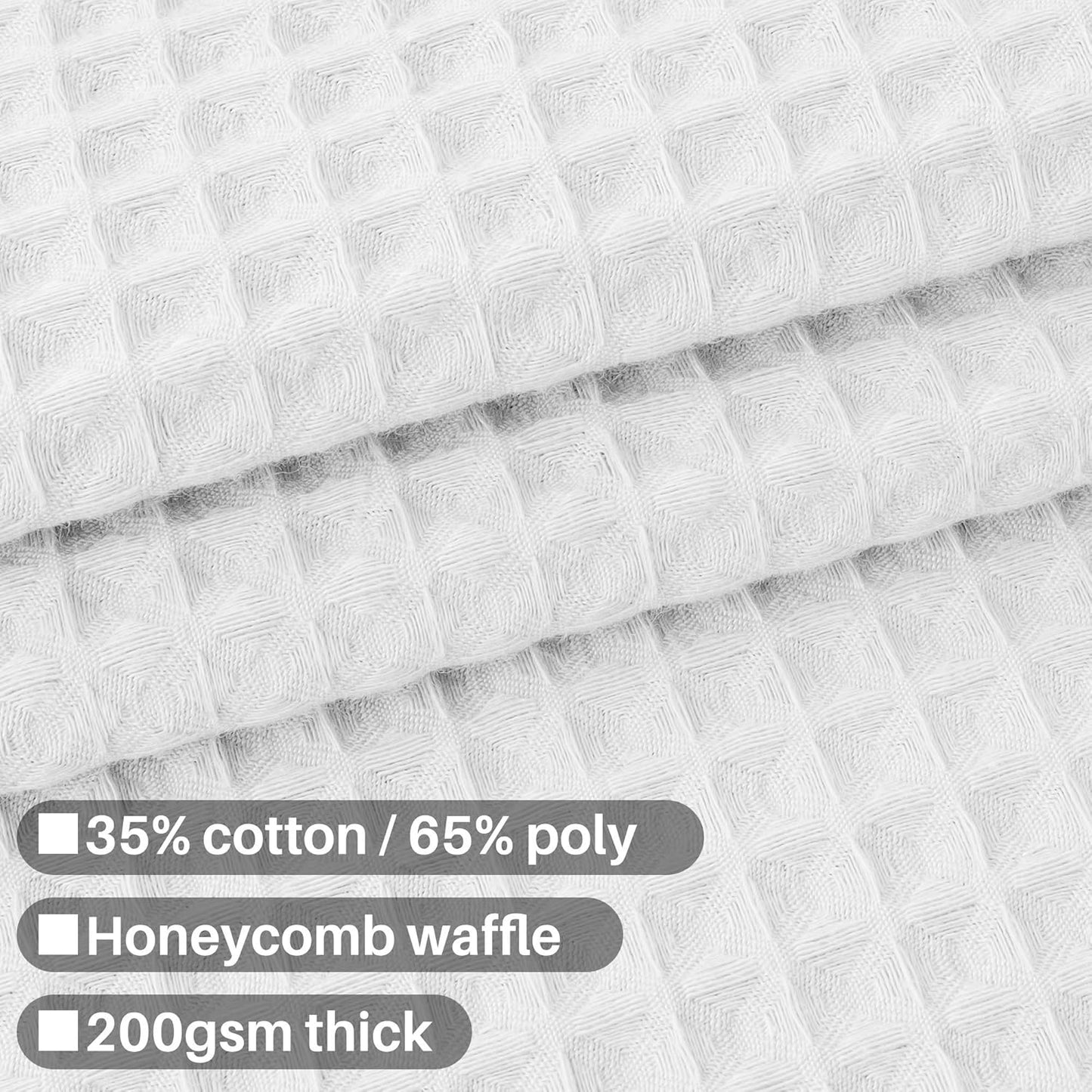 Extra-Long Shower Curtain 80" Height - Honeycomb Waffle Weave & Cotton Blend, Hotel Luxury & Spa, Heavy Weight Fabric, Washable - White, 72X80