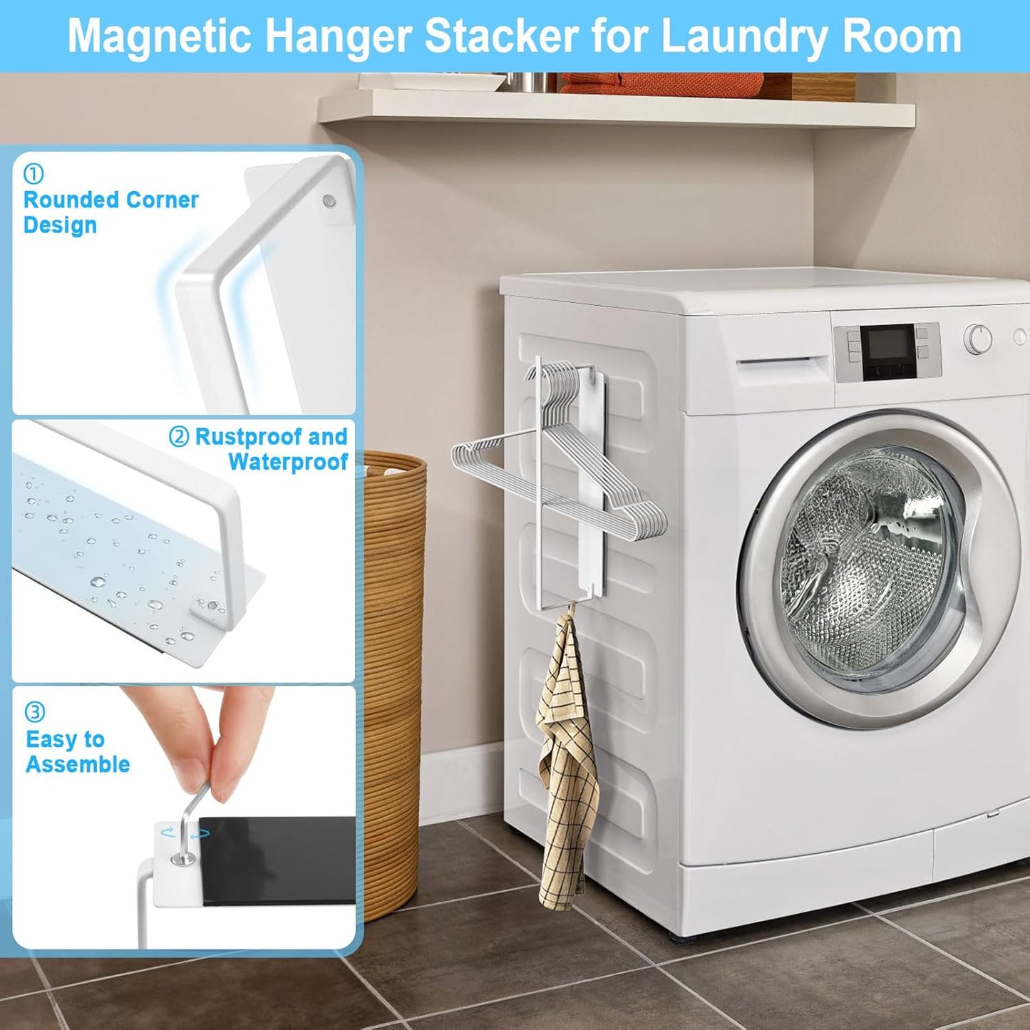 Hanger Organizer Magnetic Hanger Holder for Washing Machine Laundry Room Organization,Clothes Hangers Stacker Coat Hanger Stacker Stand Rack for Adult Kids Velvet Pants Hangers Storage
