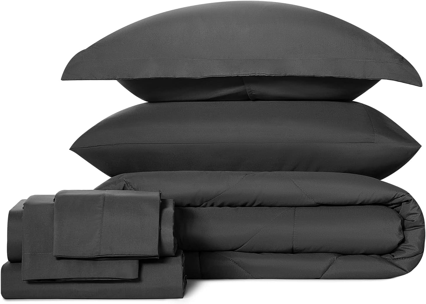 California King Comforter Set with 7 Pieces Bed in a Bag Dark Grey Cal King All Season Bedding with Comforter, Pillow Shams, Flat Sheet, Fitted Sheet and Pillowcases