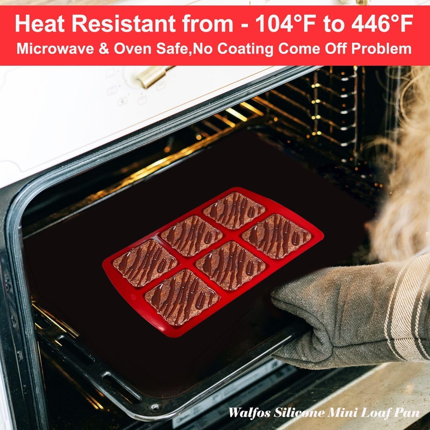 Mini Silicone Brownie Pan - 2 Piece 6-Cavity Non-Stick Square Baking Pan, Perfect for Mini Brownies, Cornbread, Muffin and Cakes, BPA Free and Dishwasher Safe