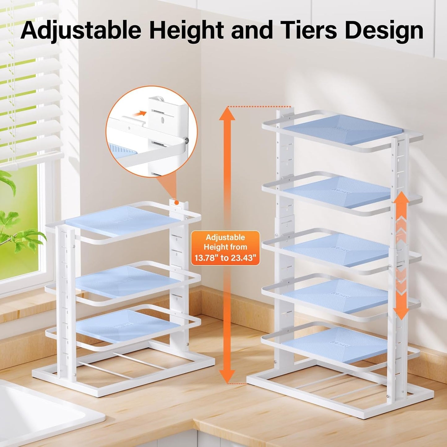 Pots and Pans Organizer for under Cabinet,6-Tier Heavy Duty Adjustable Pan Pot Organizers inside Cabinet, Pot Rack for Kitchen Cabinet Organization and Storage White