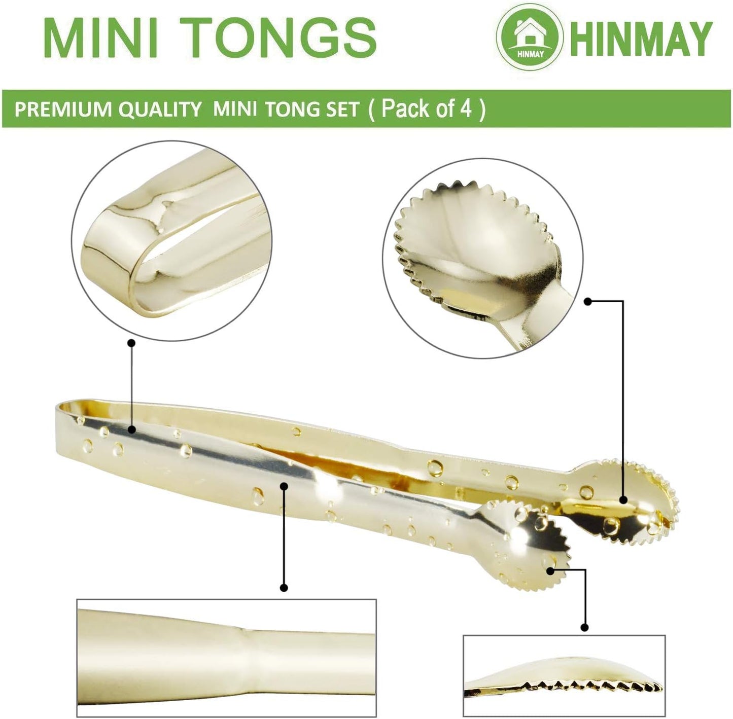 Mini Appetizer Tongs 5-3/4 Inch Small Serving Tongs, Set of 4 (Gold)