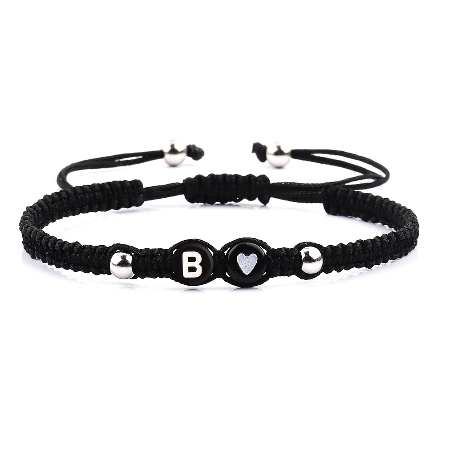 Black Rope Initial Bracelet for Men Women, 6Mm Beads 26 Letters A-Z Alphabet Handmade Adjustable Weaving Beadsbracelet for Couples Friends Mom Dad, Christmas Birthday Jewelry Gifts