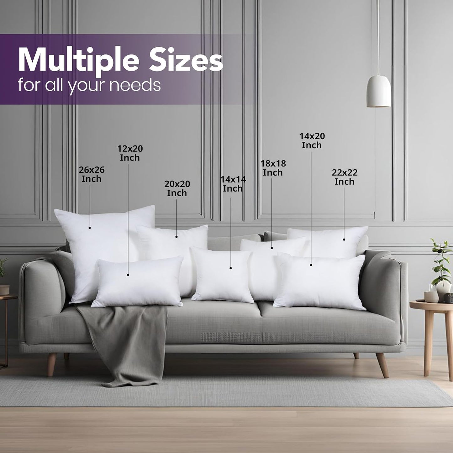 Throw Pillows (Pack of 2, White), 12 X 20 Inches Indoor Decorative Pillow Insert for Sofa, Bed and Couch
