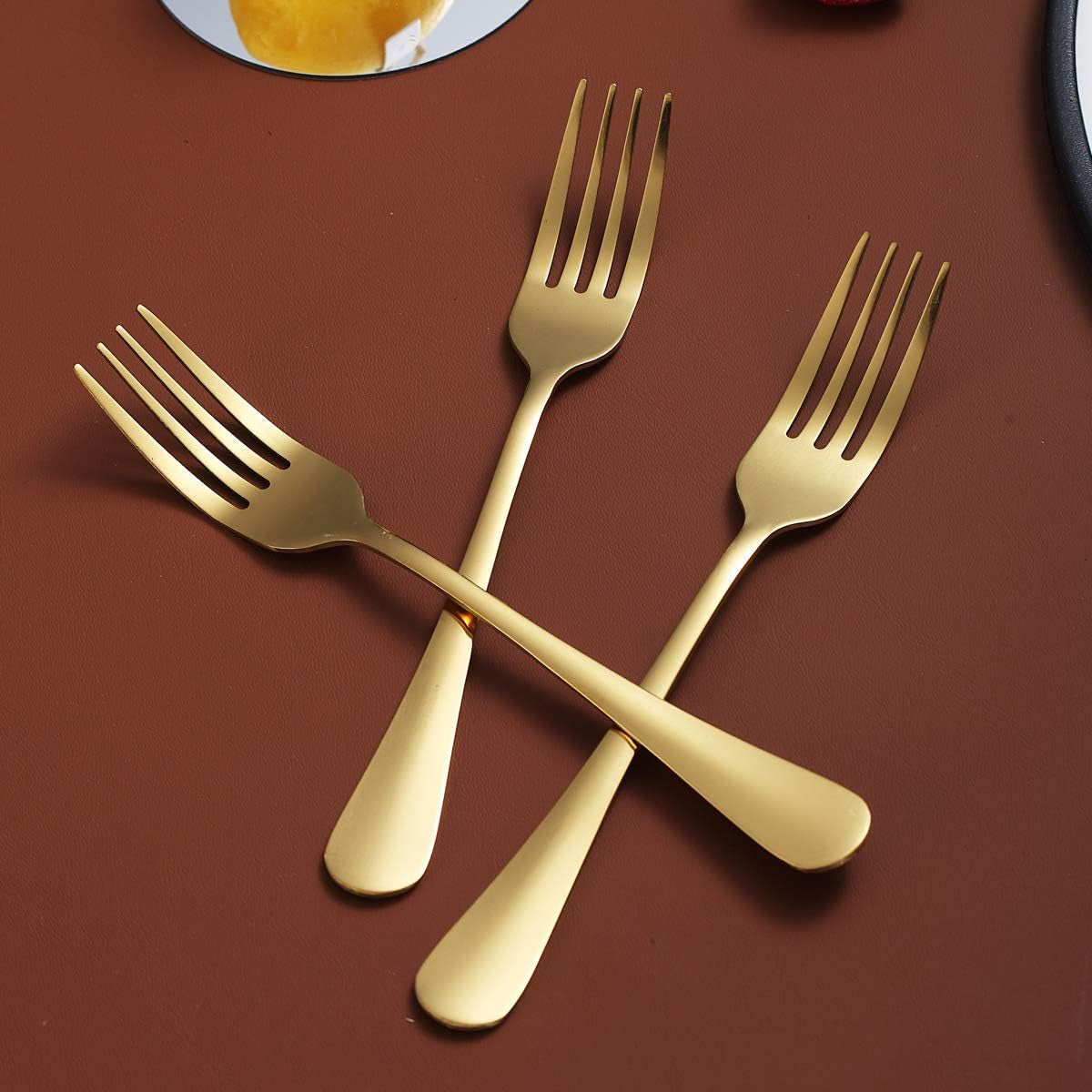 Set of 4 Stainless Steel Gold Dinner Forks, 7.9" Titanium Plated, Durable and Dishwasher Safe Silverware