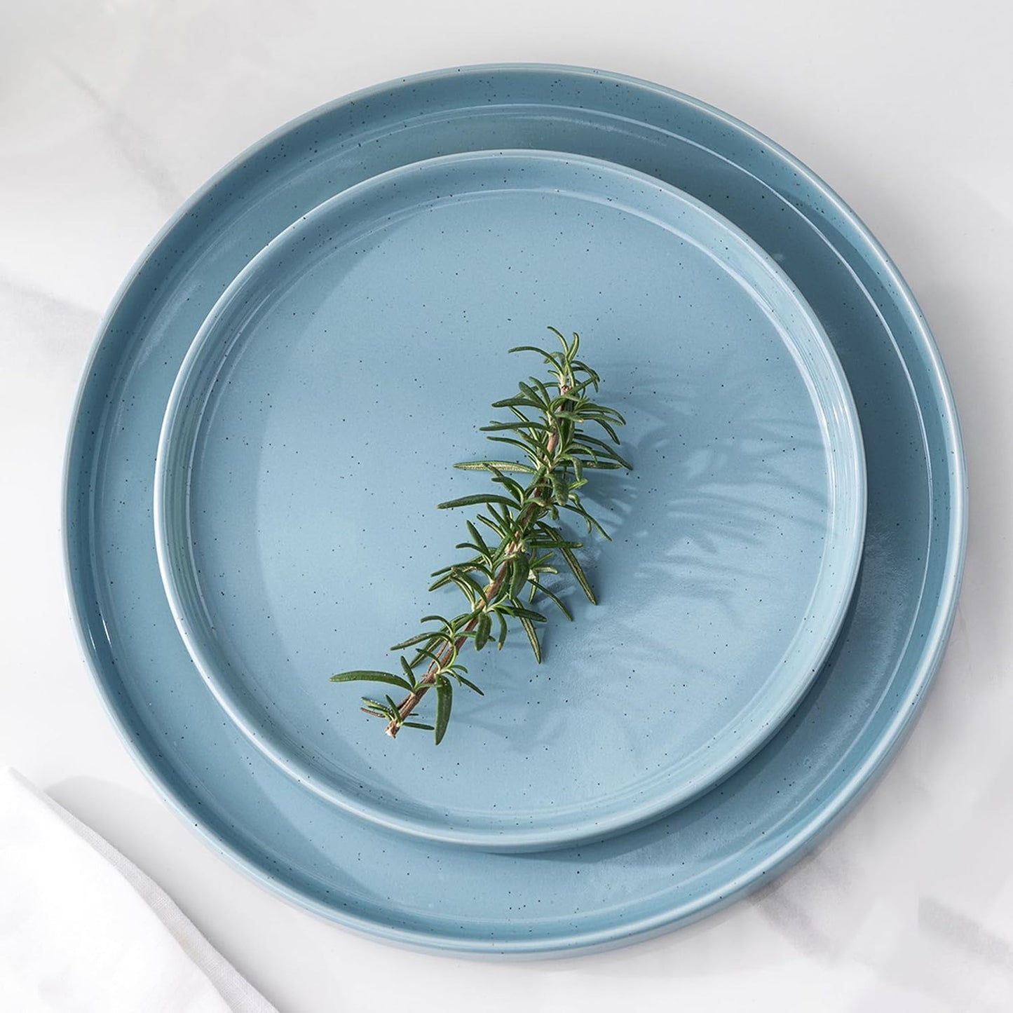 12-Piece Stoneware Dinnerware Set for 4 - Speckled Plates and Bowls with Glazed Bottom, Chip and Scratch Resistant, Dishwasher and Microwave Safe (Stone Blue)