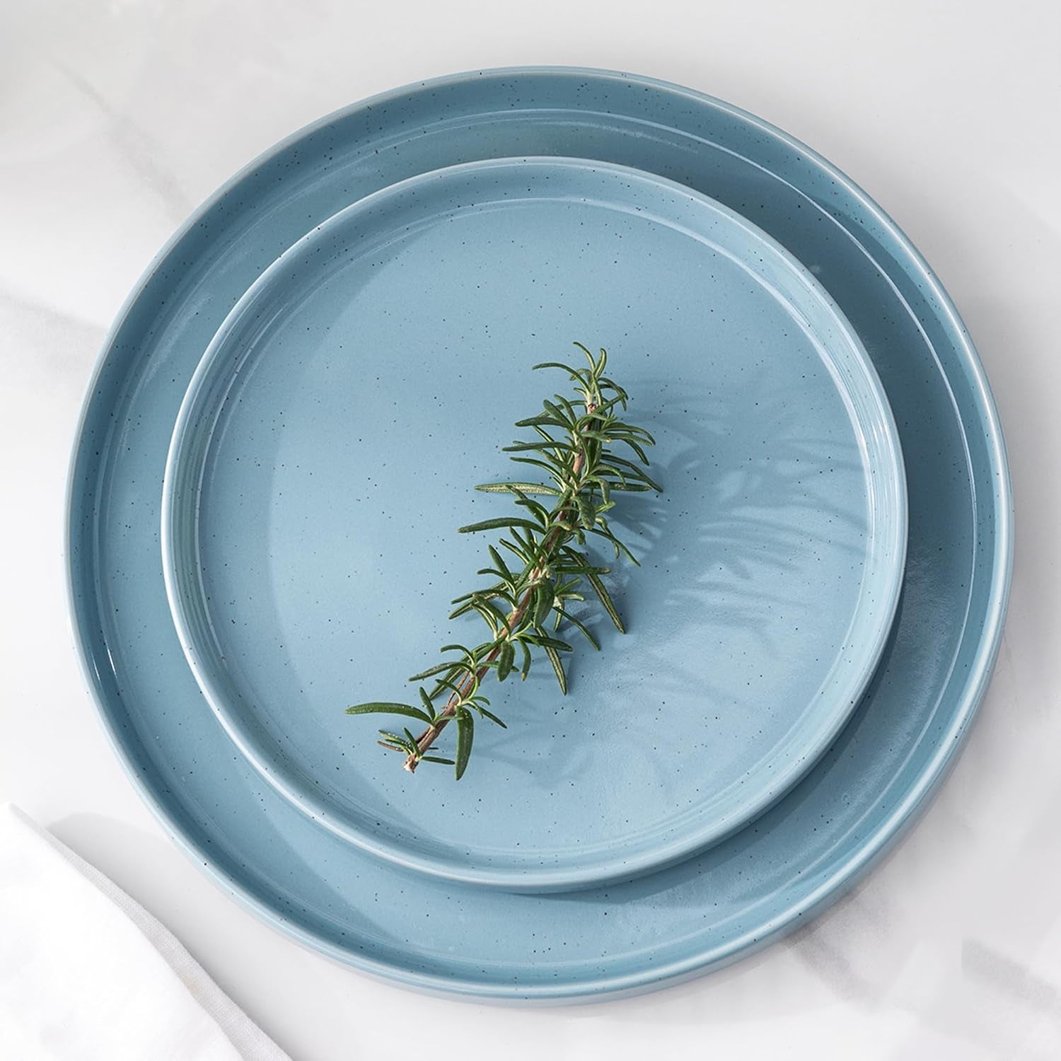 12-Piece Stoneware Dinnerware Set for 4 - Speckled Plates and Bowls with Glazed Bottom, Chip and Scratch Resistant, Dishwasher and Microwave Safe (Stone Blue)