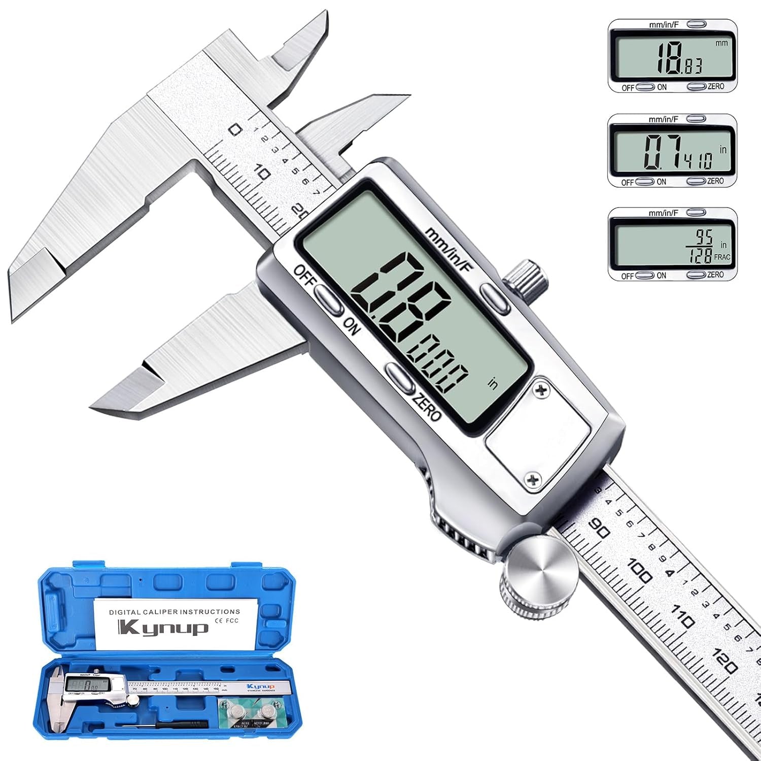 Digital Caliper, Caliper Measuring Tool, Micrometer Dial Vernier Caliper Digital, Full Turn Off, Stainless Steel, Switch from Inch Metric Fraction (6Inch/150Mm)