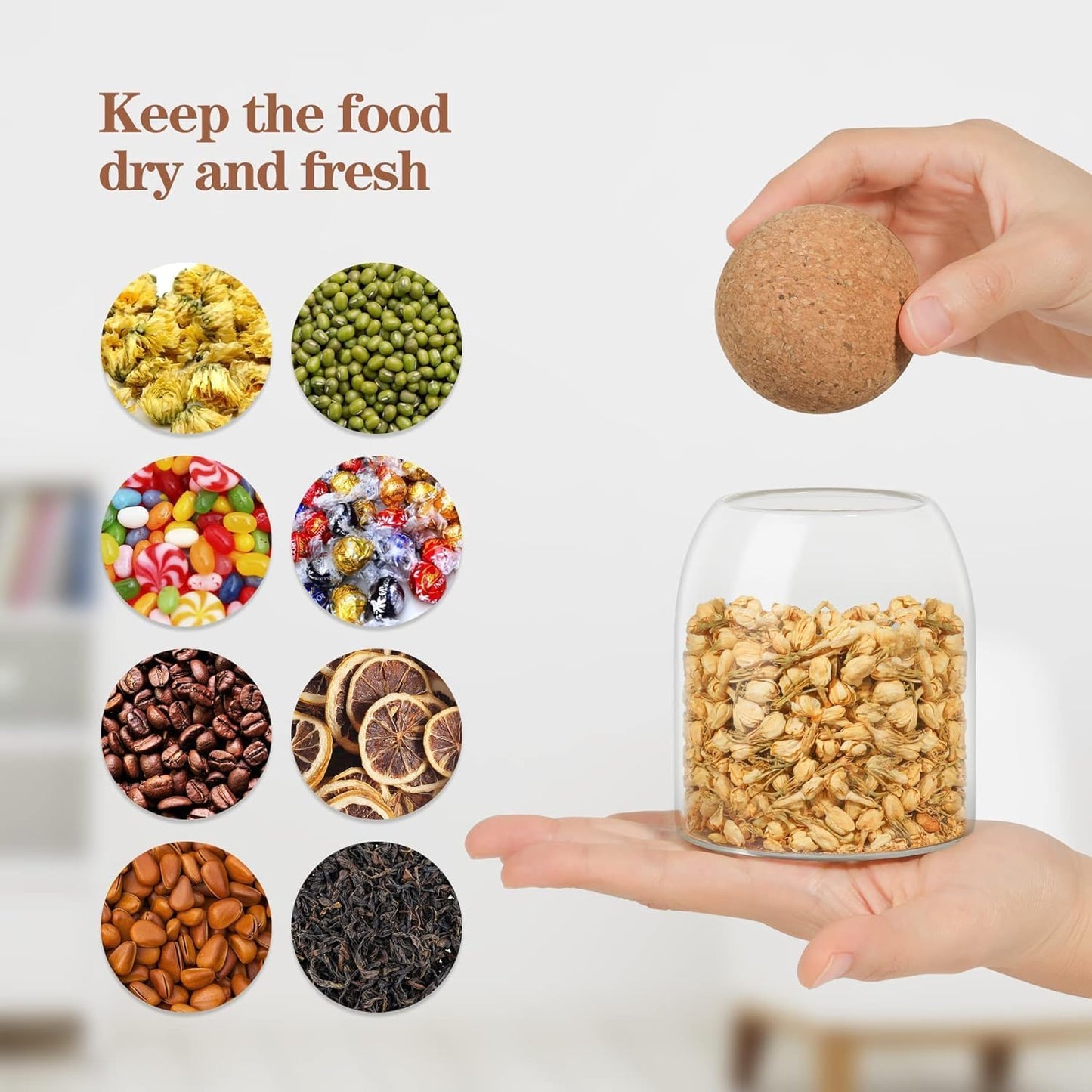 Glass Storage Container with Ball Cork, 16 Oz Small Glass Jar with Cork Lid, 1 Pack Candy Jar, Cute Decorative Jar for Tip, Change, Salt, Sugar, Cookies, Bathroom Cotton Swab Qtip Holder