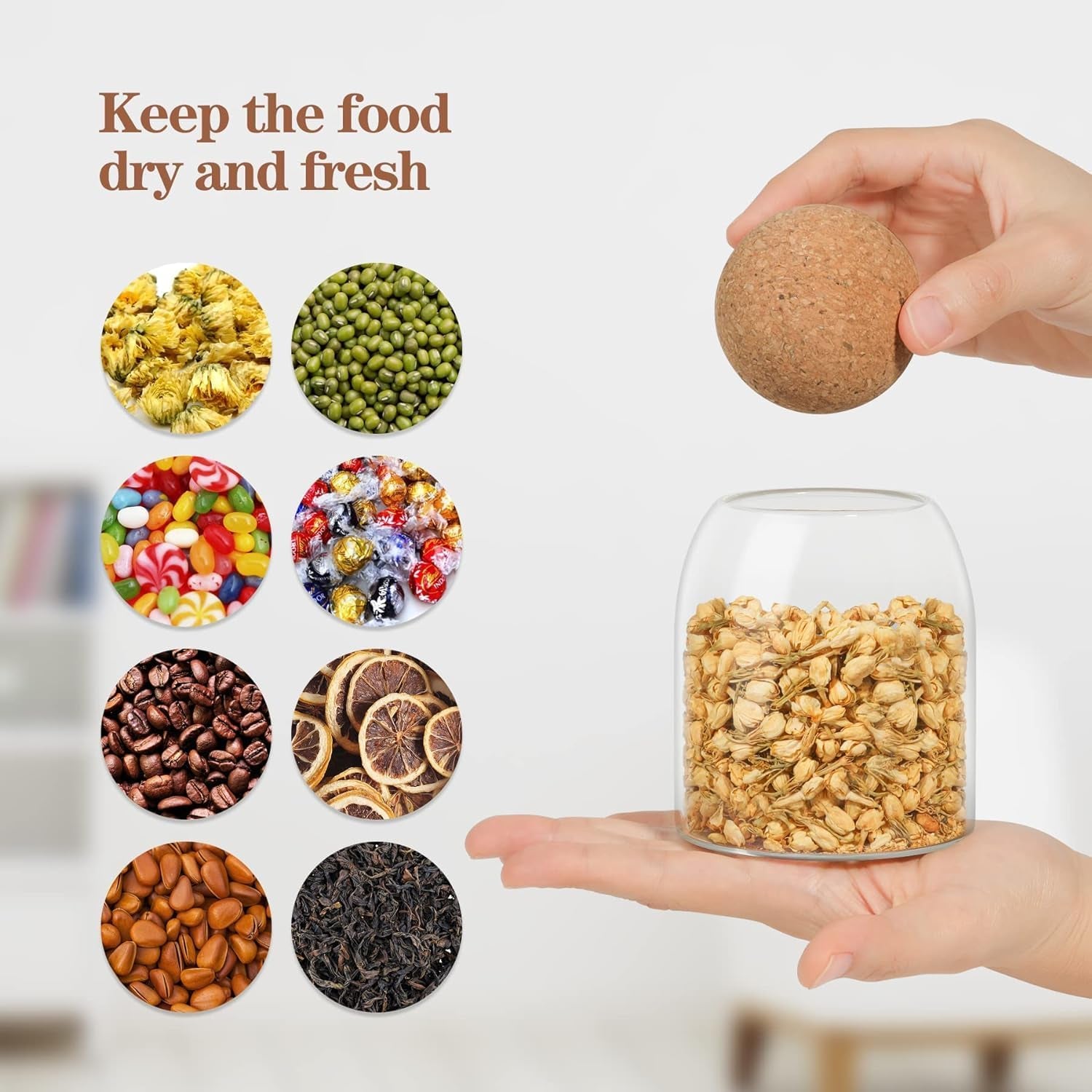 Glass Storage Container with Ball Cork, 16 Oz Small Glass Jar with Cork Lid, 1 Pack Candy Jar, Cute Decorative Jar for Tip, Change, Salt, Sugar, Cookies, Bathroom Cotton Swab Qtip Holder